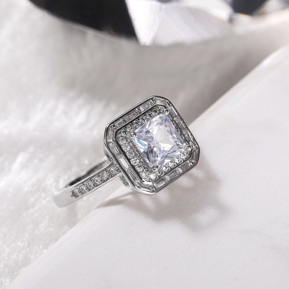 😍Luxury Engagement Clear Gem CZ Large Square Noble Thin Wedding Ring, K864 - Picture 8 of 9